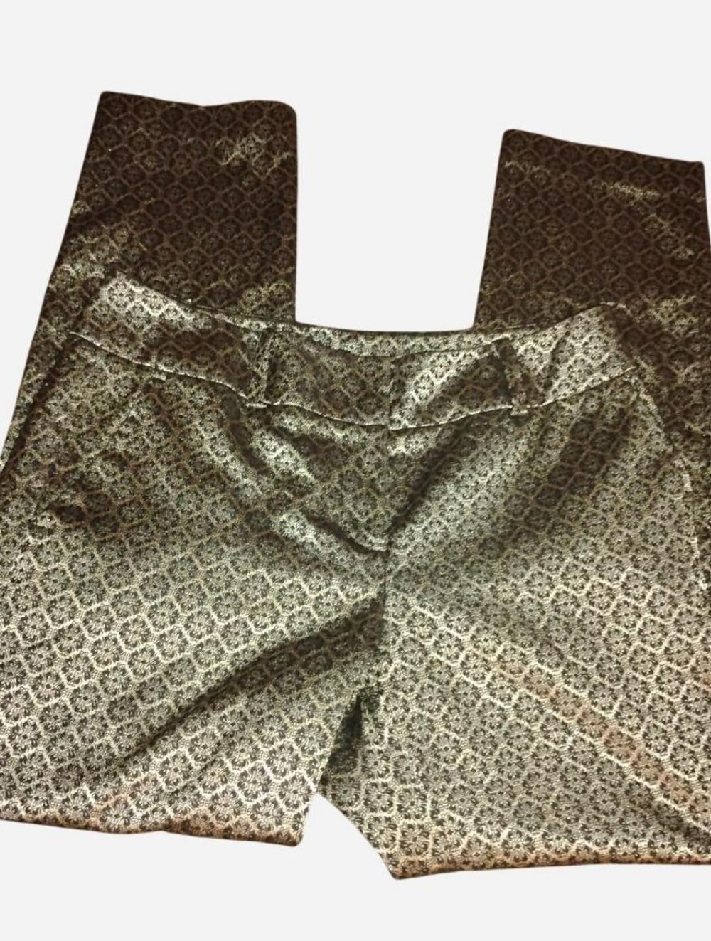 Ann Taylor Factory Gold Metallic Brocade Ombré Curvy Ankle Pants Size 2
